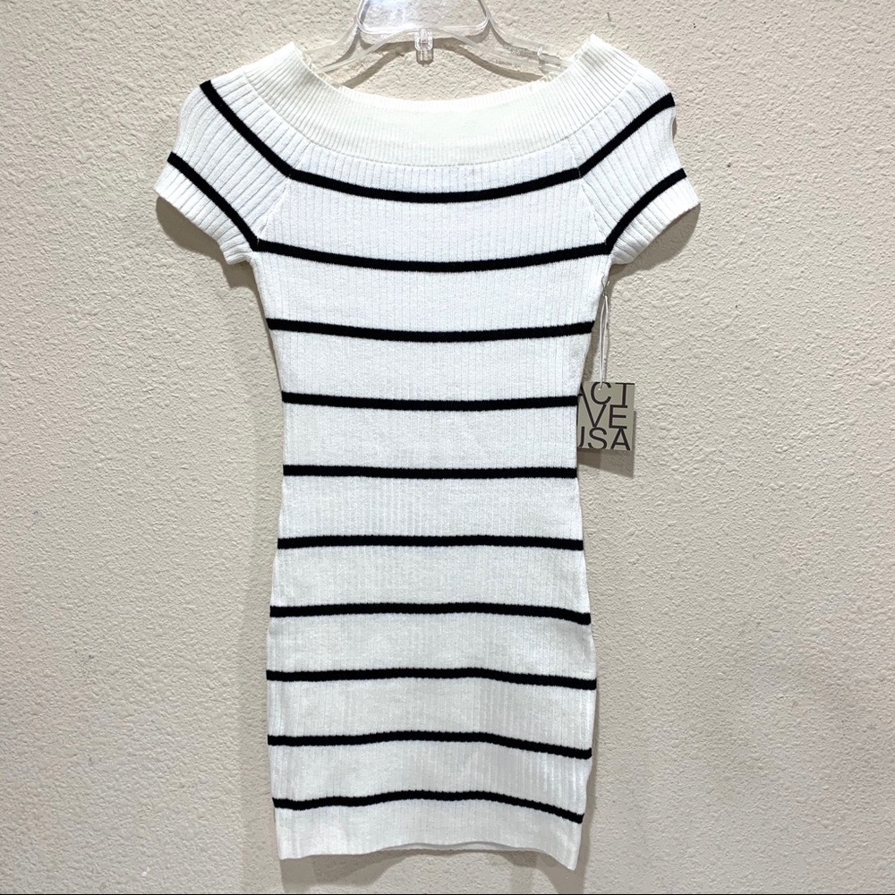 Off The Shoulder Stripe Mini Dress (NWT) - Picture 1 of 7